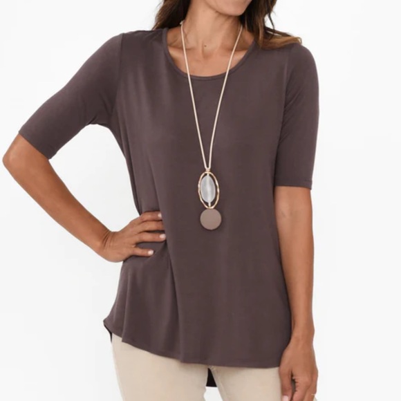 Patchington dark gray scoop neck half sleeve stretch knit top size XS - Picture 1 of 13